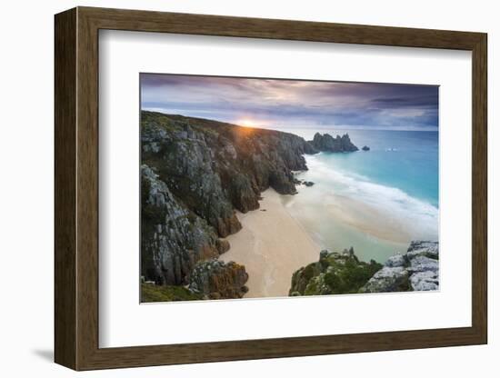 Sunrise over Pednvounder Beach at the Logan Rock, Cornwall, England.-Adam Burton-Framed Photographic Print