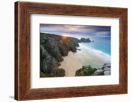 Sunrise over Pednvounder Beach at the Logan Rock, Cornwall, England.-Adam Burton-Framed Photographic Print