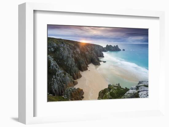 Sunrise over Pednvounder Beach at the Logan Rock, Cornwall, England.-Adam Burton-Framed Photographic Print