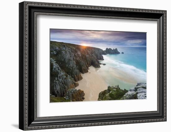 Sunrise over Pednvounder Beach at the Logan Rock, Cornwall, England.-Adam Burton-Framed Photographic Print