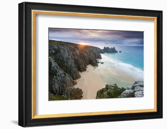 Sunrise over Pednvounder Beach at the Logan Rock, Cornwall, England.-Adam Burton-Framed Photographic Print