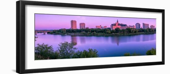 Sunrise over South Saskatchewan River and Saskatoon Skyline, Saskatchewan, Canada-null-Framed Photographic Print