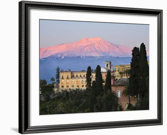 Sunrise over Taormina and Mount Etna with Hotel San Domenico Palace, Taormina, Sicily, Italy, Europ-Stuart Black-Framed Photographic Print