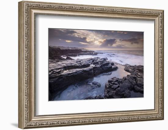 Sunrise over the dramatic rocky coastline of Porthcawl in winter, South Wales-Adam Burton-Framed Photographic Print