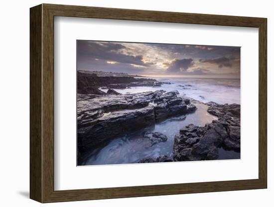 Sunrise over the dramatic rocky coastline of Porthcawl in winter, South Wales-Adam Burton-Framed Photographic Print