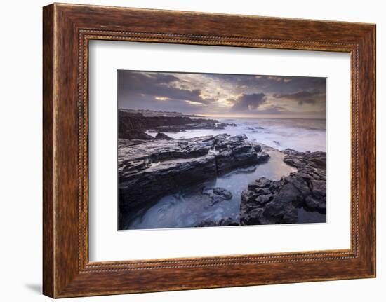 Sunrise over the dramatic rocky coastline of Porthcawl in winter, South Wales-Adam Burton-Framed Photographic Print