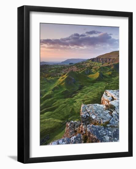 Sunrise over the Llangattock Escarpment in the Brecon Beacons, Powys, Wales. Spring 2010.-Adam Burton-Framed Photographic Print