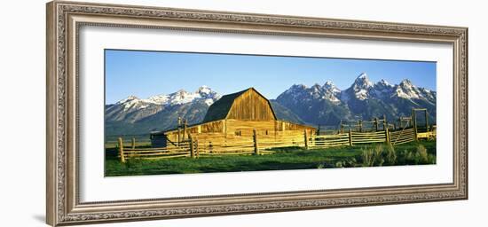 Sunrise over the Moulton Barn Along Mormon Row, Teton Range, Mormon Row Historic District-null-Framed Photographic Print