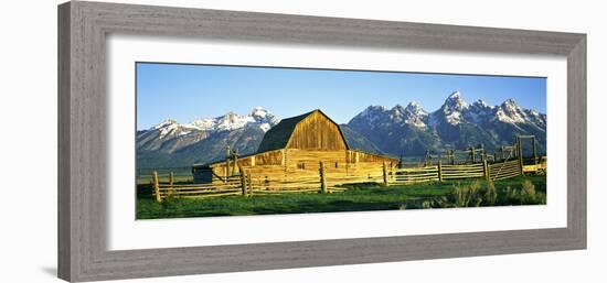 Sunrise over the Moulton Barn Along Mormon Row, Teton Range, Mormon Row Historic District-null-Framed Photographic Print