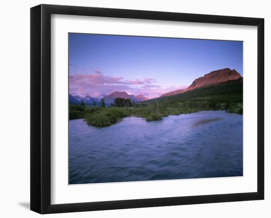 Sunrise over the St Mary River and Singleshot Mtn. in Glacier National Park, Montana, USA-Chuck Haney-Framed Photographic Print