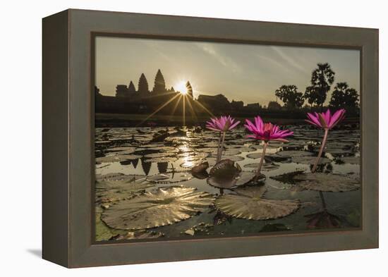 Sunrise over the West Entrance to Angkor Wat, Angkor, Siem Reap, Cambodia-Michael Nolan-Framed Premier Image Canvas