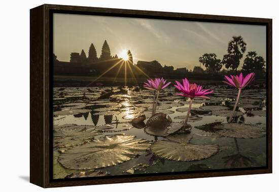 Sunrise over the West Entrance to Angkor Wat, Angkor, Siem Reap, Cambodia-Michael Nolan-Framed Premier Image Canvas