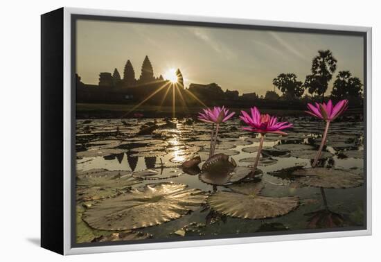 Sunrise over the West Entrance to Angkor Wat, Angkor, Siem Reap, Cambodia-Michael Nolan-Framed Premier Image Canvas