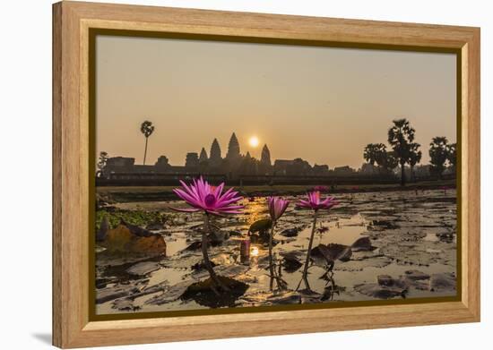 Sunrise over the West Entrance to Angkor Wat, Angkor, Siem Reap, Cambodia-Michael Nolan-Framed Premier Image Canvas