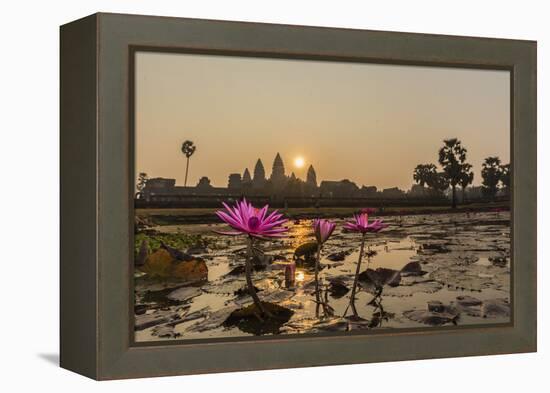 Sunrise over the West Entrance to Angkor Wat, Angkor, Siem Reap, Cambodia-Michael Nolan-Framed Premier Image Canvas