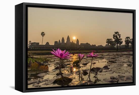 Sunrise over the West Entrance to Angkor Wat, Angkor, Siem Reap, Cambodia-Michael Nolan-Framed Premier Image Canvas