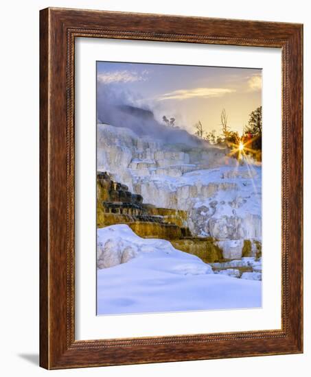 Sunrise over Travertine Terrace, Mammoth Falls. Yellowstone National Park. Wyoming.-Tom Norring-Framed Photographic Print