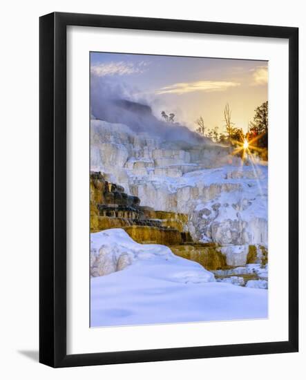 Sunrise over Travertine Terrace, Mammoth Falls. Yellowstone National Park. Wyoming.-Tom Norring-Framed Photographic Print