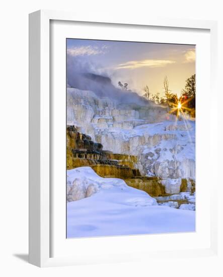 Sunrise over Travertine Terrace, Mammoth Falls. Yellowstone National Park. Wyoming.-Tom Norring-Framed Photographic Print