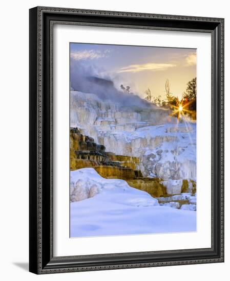 Sunrise over Travertine Terrace, Mammoth Falls. Yellowstone National Park. Wyoming.-Tom Norring-Framed Photographic Print