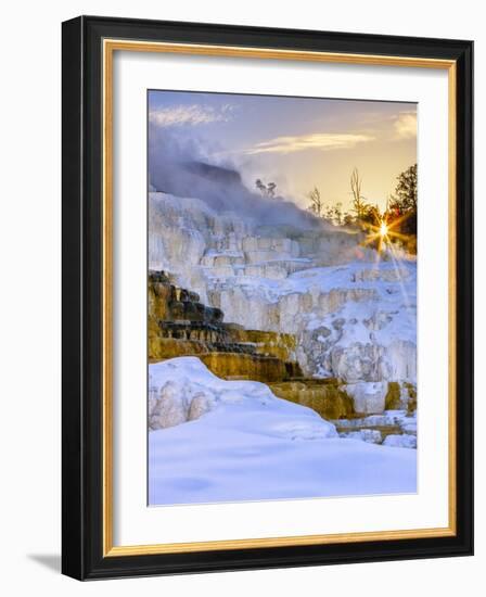 Sunrise over Travertine Terrace, Mammoth Falls. Yellowstone National Park. Wyoming.-Tom Norring-Framed Photographic Print