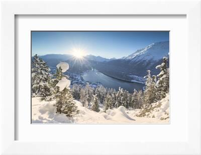 Sunrise over village and Lake of St. Moritz covered with snow, Engadine,  Switzerland' Photographic Print - Roberto Moiola | Art.com