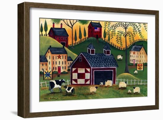 Sunrise Red Quilt Barn-Cheryl Bartley-Framed Giclee Print