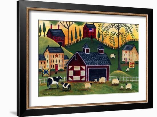 Sunrise Red Quilt Barn-Cheryl Bartley-Framed Giclee Print