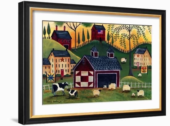 Sunrise Red Quilt Barn-Cheryl Bartley-Framed Giclee Print