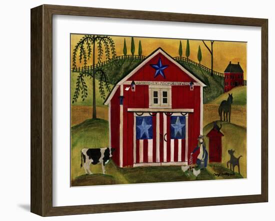Sunrise Red White Blue Barn Lang-Cheryl Bartley-Framed Giclee Print