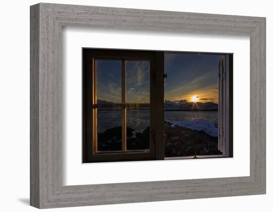 Sunrise Seeing Through Window, Reinefjorden, Moskenes, Lofoten, Norway-Dieter Meyrl-Framed Photographic Print