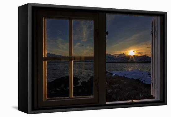 Sunrise Seeing Through Window, Reinefjorden, Moskenes, Lofoten, Norway-Dieter Meyrl-Framed Premier Image Canvas