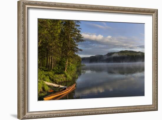 Sunrise with Kayak on Beaver Lake in the Stillwater State Forest Near Whitefish, Montana, Usa-Chuck Haney-Framed Photographic Print