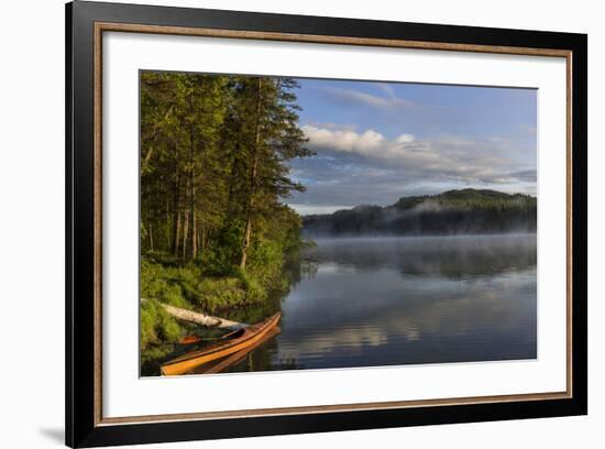 Sunrise with Kayak on Beaver Lake in the Stillwater State Forest Near Whitefish, Montana, Usa-Chuck Haney-Framed Photographic Print