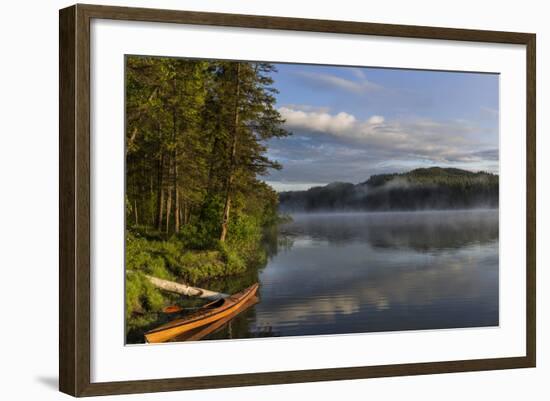 Sunrise with Kayak on Beaver Lake in the Stillwater State Forest Near Whitefish, Montana, Usa-Chuck Haney-Framed Photographic Print