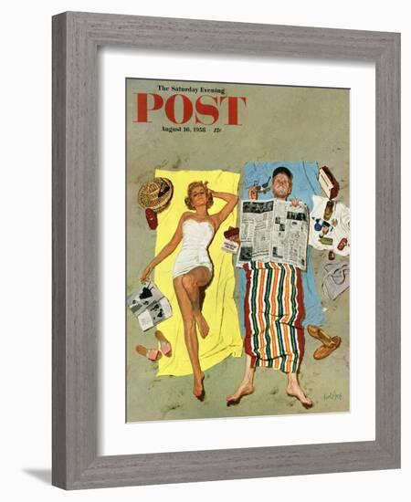 "Sunscreen?" Saturday Evening Post Cover, August 16, 1958-Kurt Ard-Framed Giclee Print