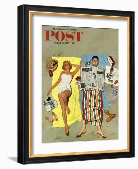 "Sunscreen?" Saturday Evening Post Cover, August 16, 1958-Kurt Ard-Framed Giclee Print