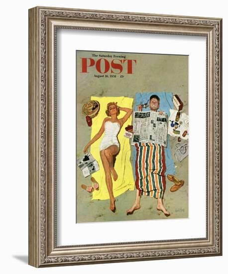 "Sunscreen?" Saturday Evening Post Cover, August 16, 1958-Kurt Ard-Framed Giclee Print