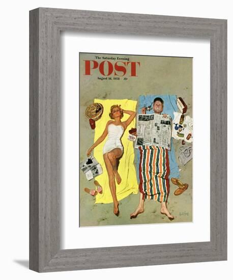 "Sunscreen?" Saturday Evening Post Cover, August 16, 1958-Kurt Ard-Framed Giclee Print