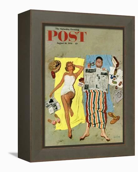 "Sunscreen?" Saturday Evening Post Cover, August 16, 1958-Kurt Ard-Framed Premier Image Canvas