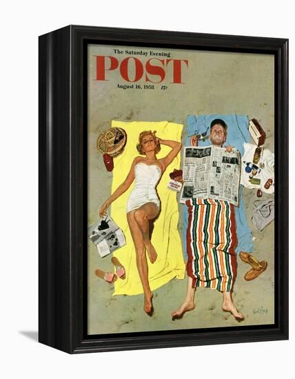 "Sunscreen?" Saturday Evening Post Cover, August 16, 1958-Kurt Ard-Framed Premier Image Canvas