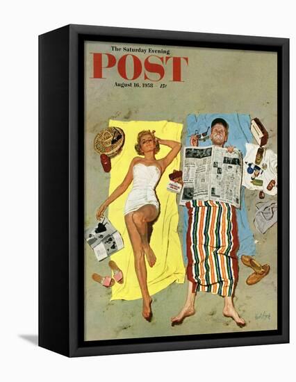 "Sunscreen?" Saturday Evening Post Cover, August 16, 1958-Kurt Ard-Framed Premier Image Canvas