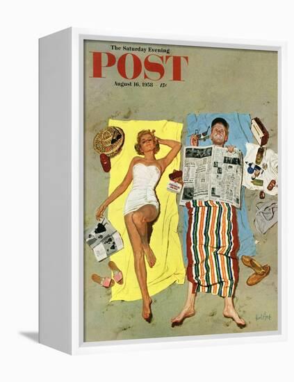 "Sunscreen?" Saturday Evening Post Cover, August 16, 1958-Kurt Ard-Framed Premier Image Canvas