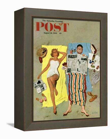 "Sunscreen?" Saturday Evening Post Cover, August 16, 1958-Kurt Ard-Framed Premier Image Canvas