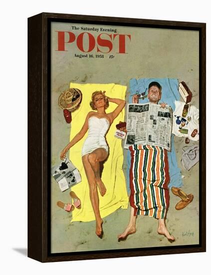 "Sunscreen?" Saturday Evening Post Cover, August 16, 1958-Kurt Ard-Framed Premier Image Canvas