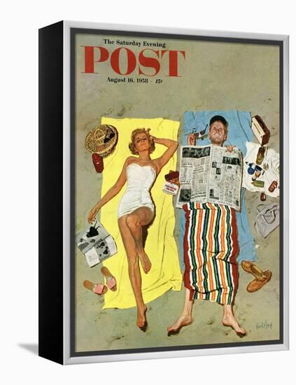 "Sunscreen?" Saturday Evening Post Cover, August 16, 1958-Kurt Ard-Framed Premier Image Canvas