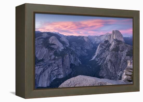 Sunset above Yosemite Valley and Half Dome, viewed from Glacier Point, Yosemite, California, USA. S-Adam Burton-Framed Premier Image Canvas