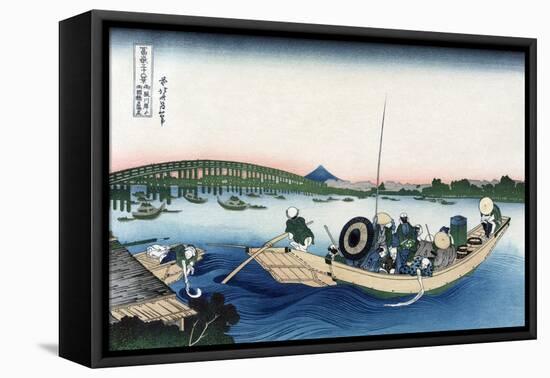 Sunset across Ryogoku Bridge from the Bank of the Sumida River at Onmayyagashi-Katsushika Hokusai-Framed Stretched Canvas