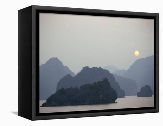 Sunset Against Limestone Grotto Islands, Halong Bay, Vietnam, Indochina, Southeast Asia-Alison Wright-Framed Premier Image Canvas