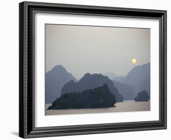Sunset Against Limestone Grotto Islands, Halong Bay, Vietnam, Indochina, Southeast Asia-Alison Wright-Framed Photographic Print